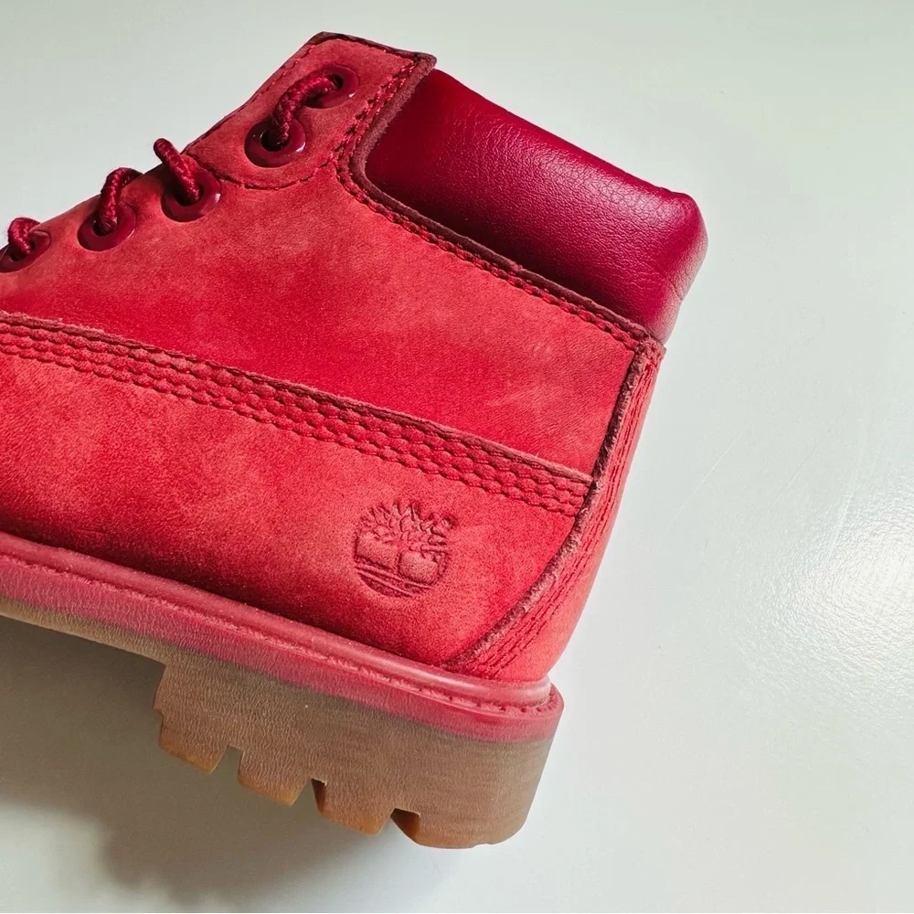 Unisex Timberland Premium Red Nubuck Waterproof Lace Up Toddler Boots